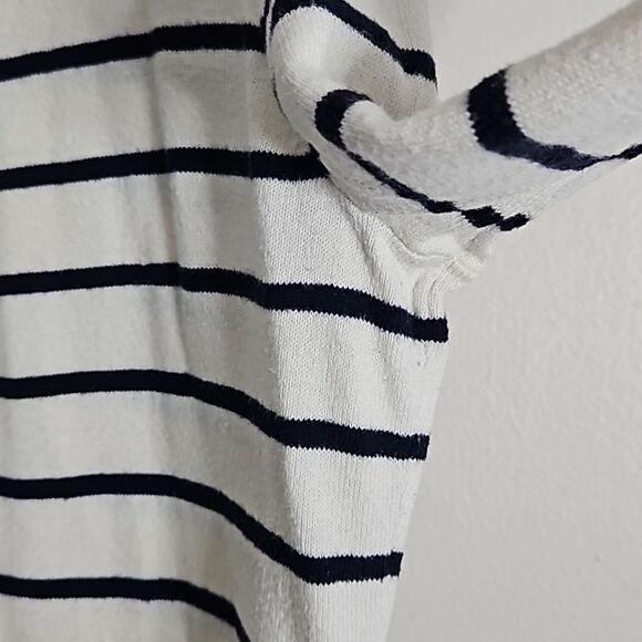 TALBOTS Ivory Hello Sequin Button-Back Crewneck Sweater Medium Black Striped - Picture 11 of 12